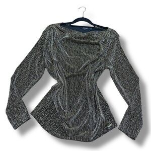 Badgley Mischka Metallic Gold Sparkly Formal Office Dressy Blouse - Size XL